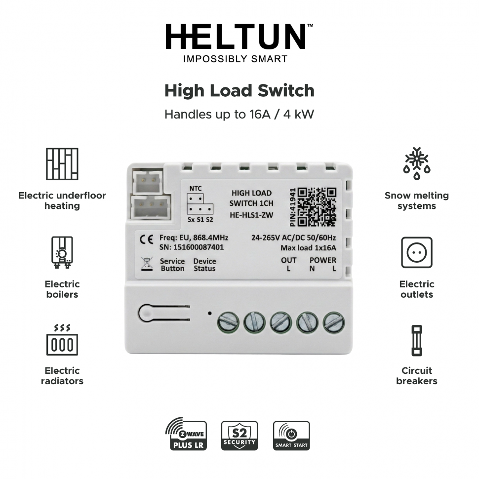 High Load Switch 1 Channel (1x16A) Heltun HLS1-ZW