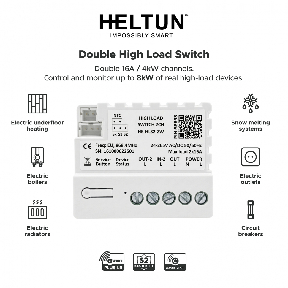 Double High Load Switch (2x16A) Heltun HLS2-ZW