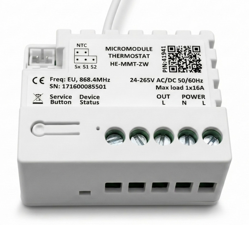 Micromodule Thermostat 1 Channel (1x16A) with 3m NTC sensor Heltun MMT-ZW