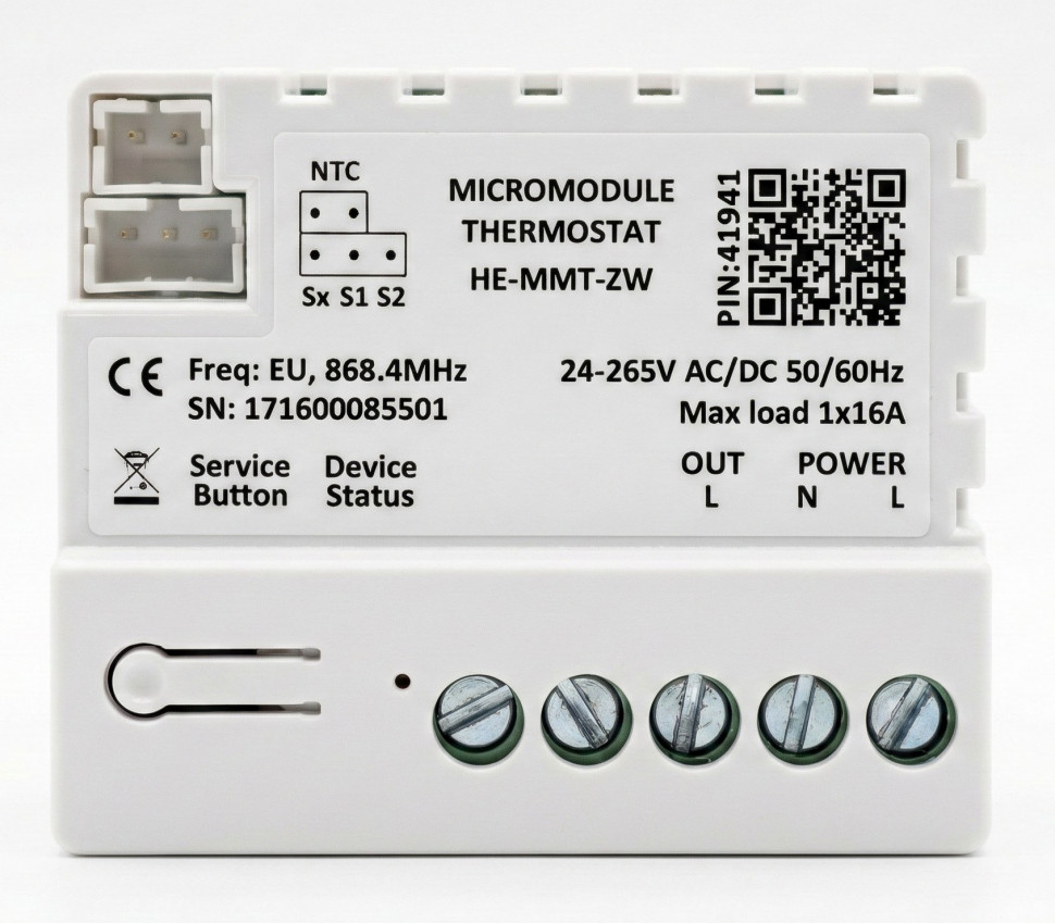Micromodule Thermostat 1 Channel (1x16A) with 3m NTC sensor Heltun MMT-ZW
