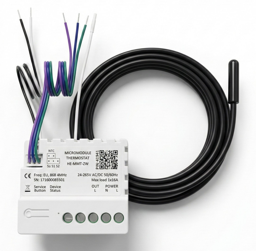 Micromodule Thermostat 1 Channel (1x16A) with 3m NTC sensor Heltun MMT-ZW
