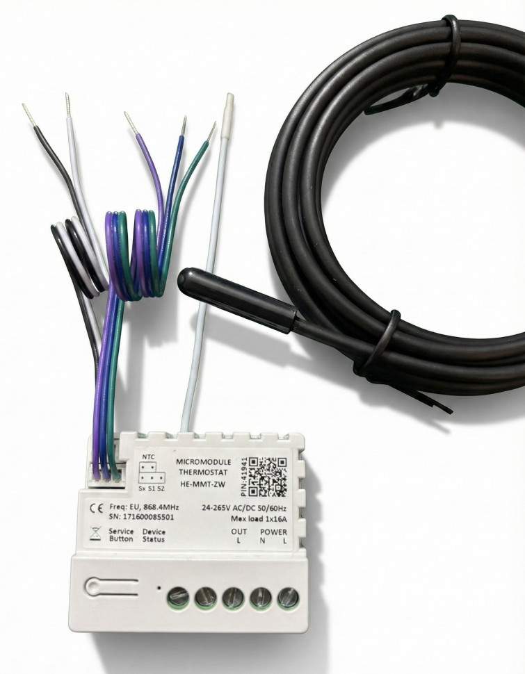 Micromodule Thermostat 1 Channel (1x16A) with 3m NTC sensor Heltun MMT-ZW