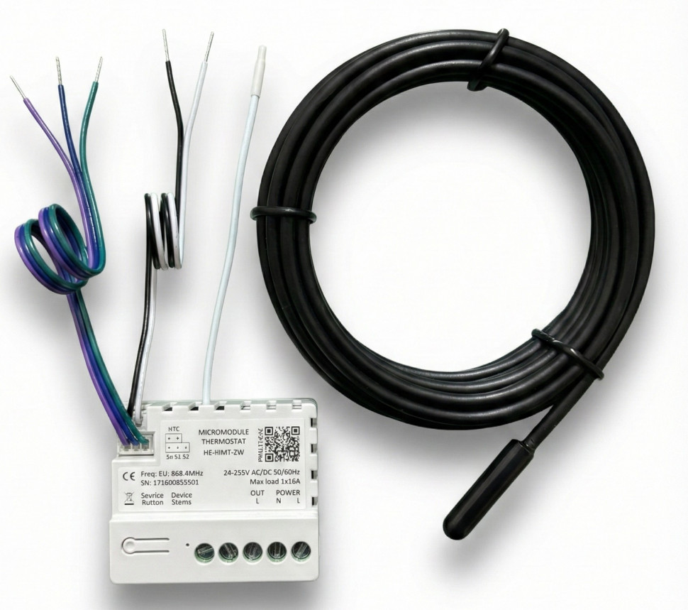 Micromodule Thermostat 1 Channel (1x16A) with 3m NTC sensor Heltun MMT-ZW