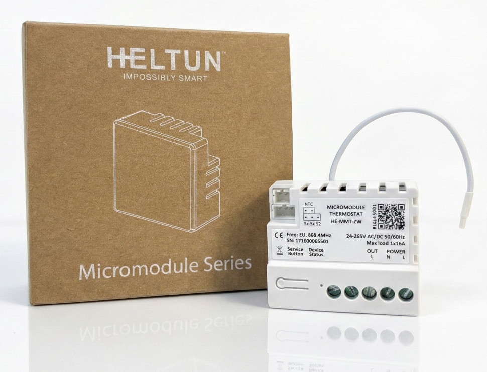 Micromodule Thermostat 1 Channel (1x16A) with 3m NTC sensor Heltun MMT-ZW