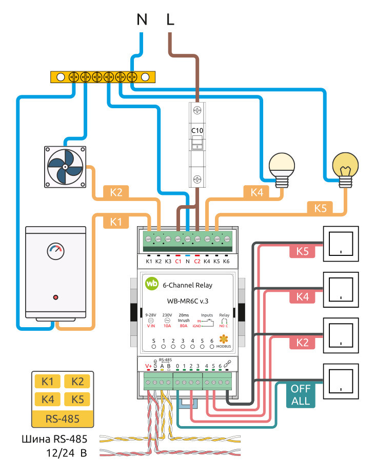 Wiren Board RS-485, Modbus RTU Relay WB-MR6C v.3