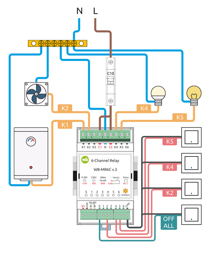 Wiren Board RS-485, Modbus RTU Relay WB-MR6C v.3