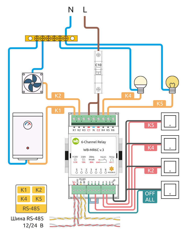Wiren Board RS-485, Modbus RTU Relay WB-MR6C v.3