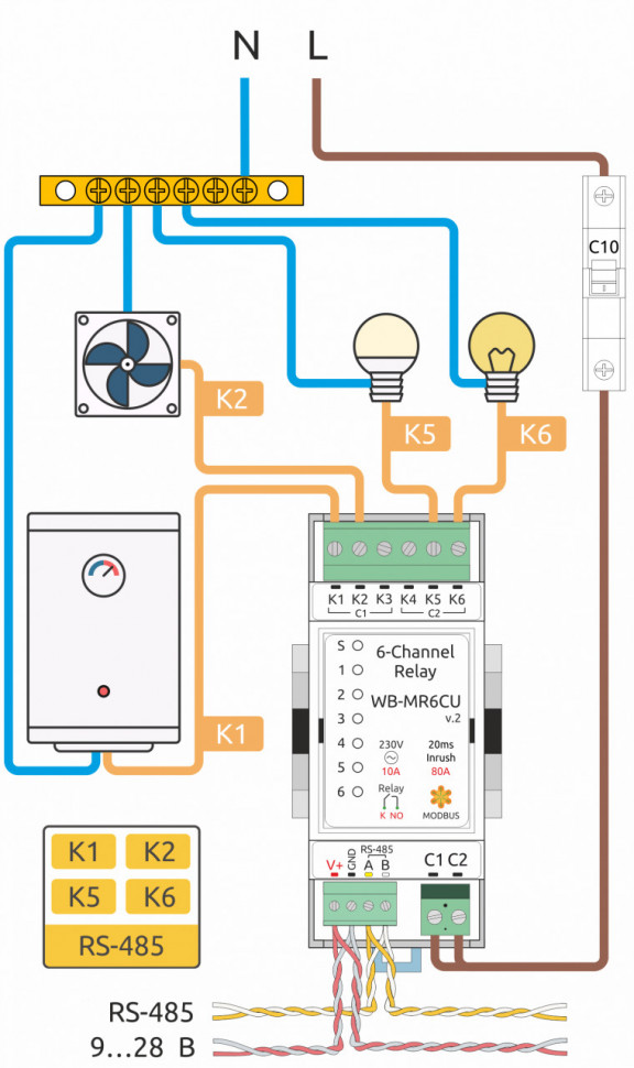 Wiren Board Сompact RS-485, Modbus RTU Relay module / 6 relay WB-MR6CU v.2 Wiren Board Сompact RS-485, Modbus RTU Relay module / 6 relay WB-MR6CU v.2